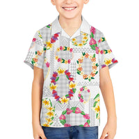 Hawaiian Kakau Tattoo Leis and Palaka Pattern Family Matching Long Sleeve Bodycon Dress and Hawaiian Shirt Traditional Aloha Tribal White Color LT03 Son's Shirt White - Polynesian Pride
