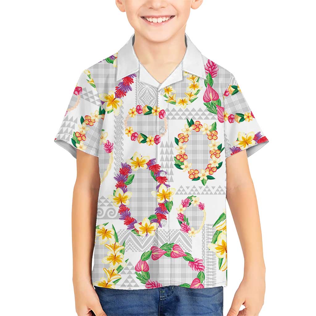 Hawaiian Kakau Tattoo Leis and Palaka Pattern Family Matching Off The Shoulder Long Sleeve Dress and Hawaiian Shirt Traditional Aloha Tribal White Color LT03 Son's Shirt White - Polynesian Pride