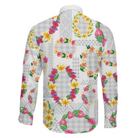 Hawaiian Kakau Tattoo Leis and Palaka Pattern Family Matching Off Shoulder Short Dress and Hawaiian Shirt Traditional Aloha Tribal White Color LT03 - Polynesian Pride