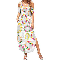 Hawaiian Kakau Tattoo Leis and Palaka Pattern Family Matching Summer Maxi Dress and Hawaiian Shirt Traditional Aloha Tribal White Color LT03 Mom's Dress White - Polynesian Pride