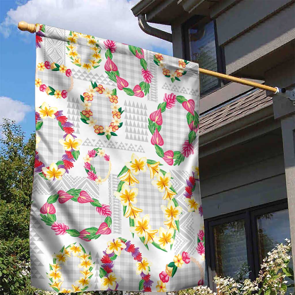 Hawaiian Kakau Tattoo Leis and Palaka Pattern Garden Flag Traditional Aloha Tribal White Color LT03 - Polynesian Pride