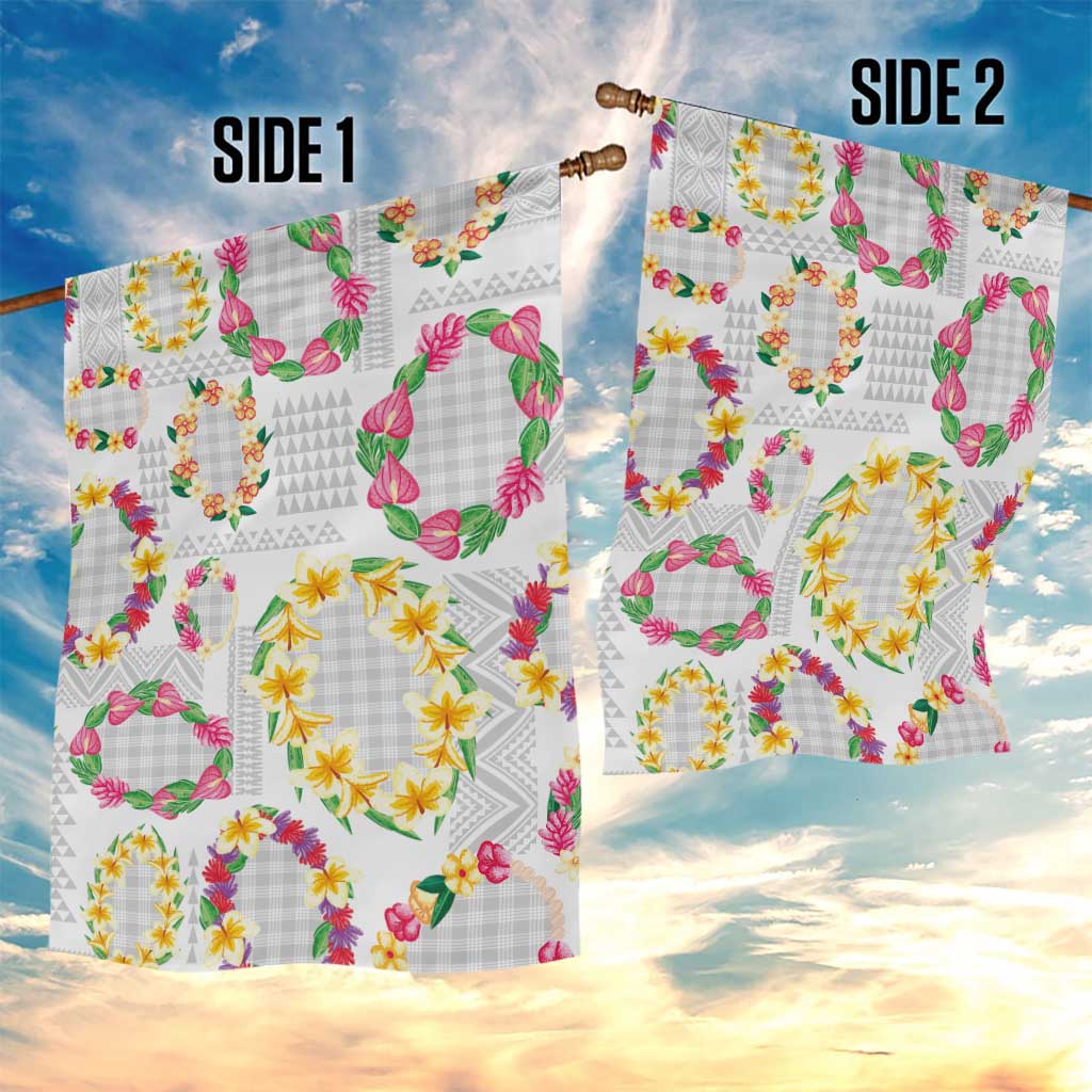 Hawaiian Kakau Tattoo Leis and Palaka Pattern Garden Flag Traditional Aloha Tribal White Color LT03 - Polynesian Pride