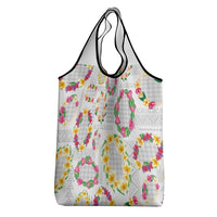 Hawaiian Kakau Tattoo Leis and Palaka Pattern Grocery Bag Traditional Aloha Tribal White Color LT03 - Polynesian Pride