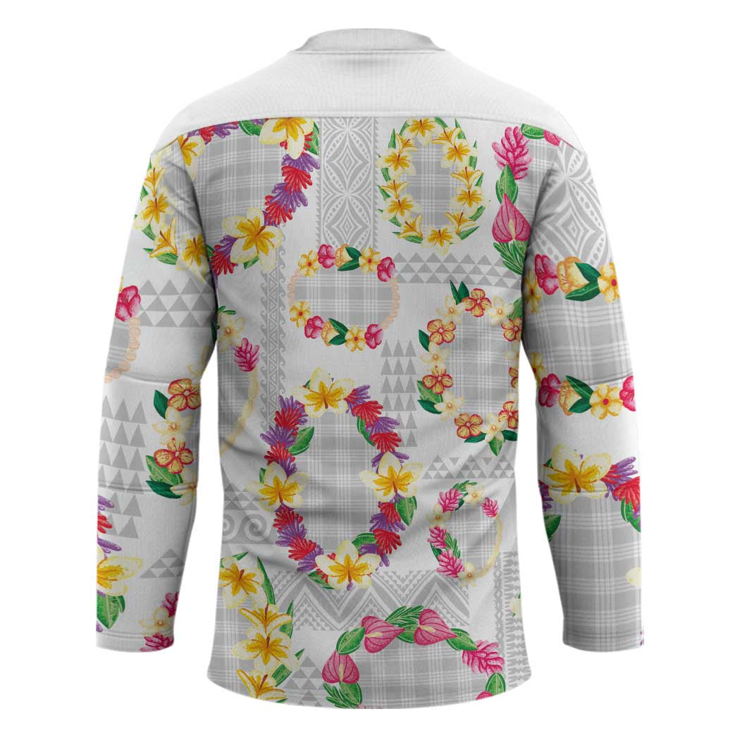 Hawaiian Kakau Tattoo Leis and Palaka Pattern Hockey Jersey Traditional Aloha Tribal White Color LT03 - Polynesian Pride