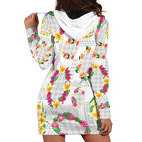 Hawaiian Kakau Tattoo Leis and Palaka Pattern Hoodie Dress Traditional Aloha Tribal White Color LT03 - Polynesian Pride