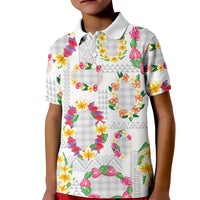 Hawaiian Kakau Tattoo Leis and Palaka Pattern Kid Polo Shirt Traditional Aloha Tribal White Color LT03 Kid White - Polynesian Pride