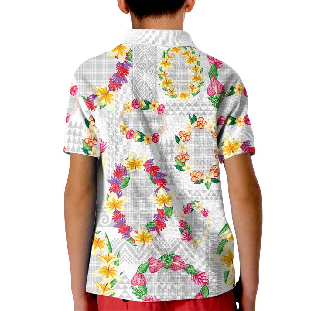 Hawaiian Kakau Tattoo Leis and Palaka Pattern Kid Polo Shirt Traditional Aloha Tribal White Color LT03 - Polynesian Pride