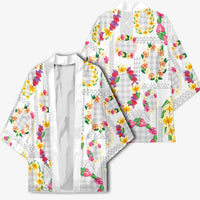 Hawaiian Kakau Tattoo Leis and Palaka Pattern Kimono Traditional Aloha Tribal White Color LT03 - Polynesian Pride