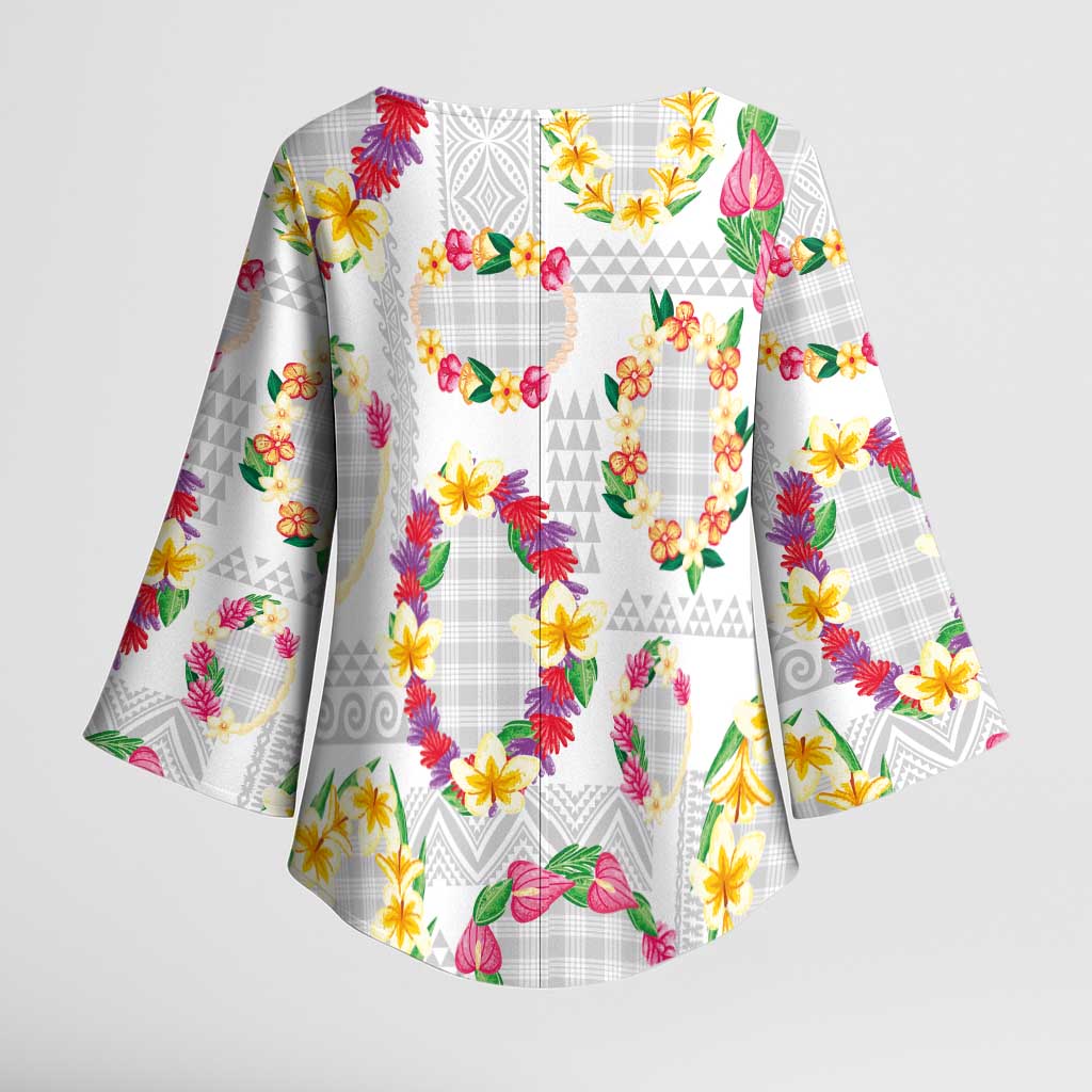 Hawaiian Kakau Tattoo Leis and Palaka Pattern Kimono Sleeve Blouse Traditional Aloha Tribal White Color LT03 - Polynesian Pride
