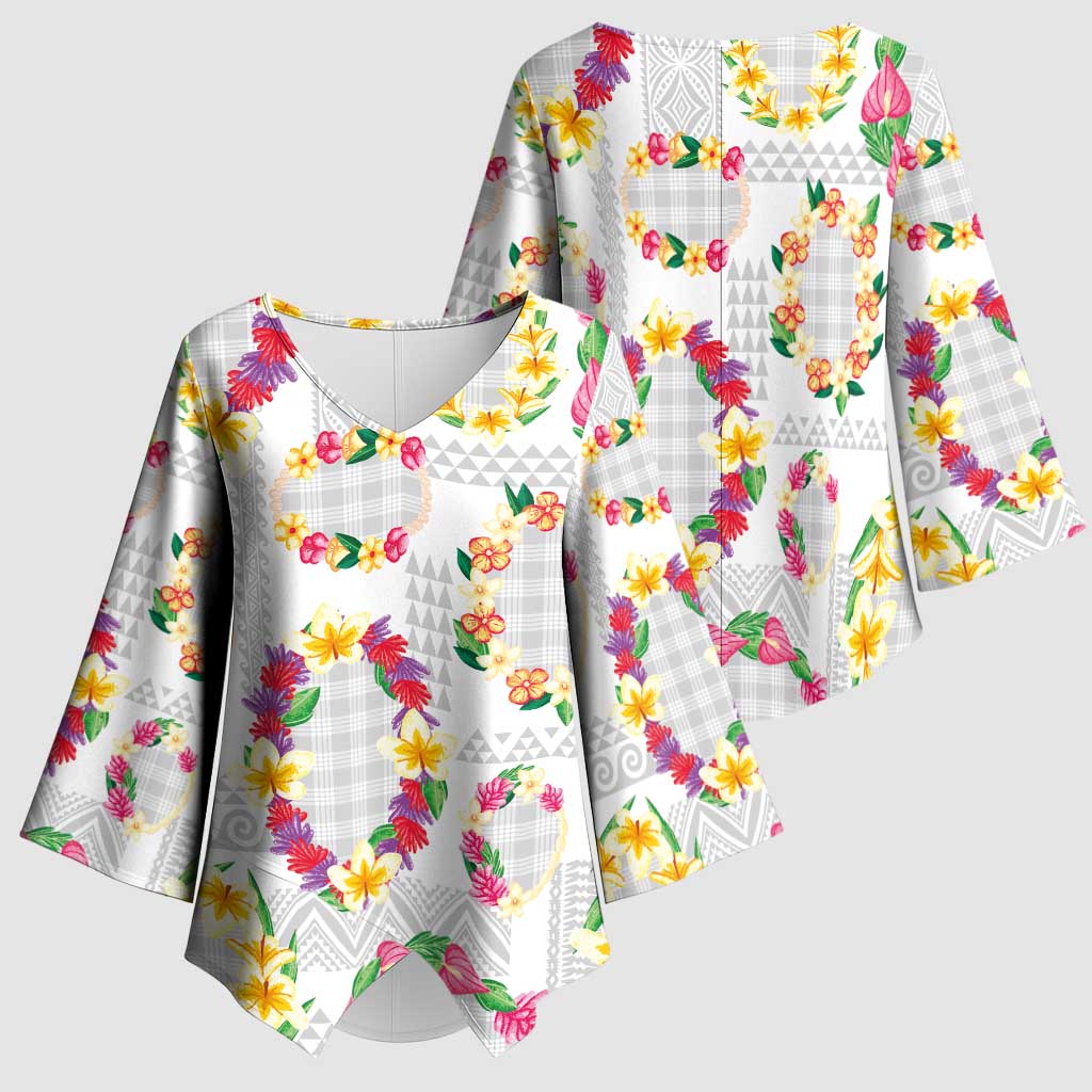 Hawaiian Kakau Tattoo Leis and Palaka Pattern Kimono Sleeve Blouse Traditional Aloha Tribal White Color LT03 - Polynesian Pride