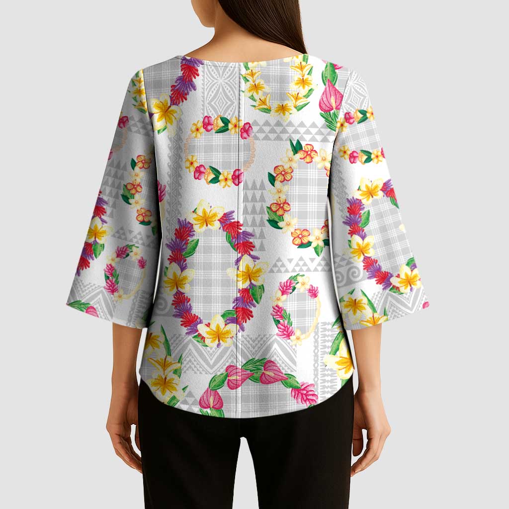 Hawaiian Kakau Tattoo Leis and Palaka Pattern Kimono Sleeve Blouse Traditional Aloha Tribal White Color LT03 - Polynesian Pride