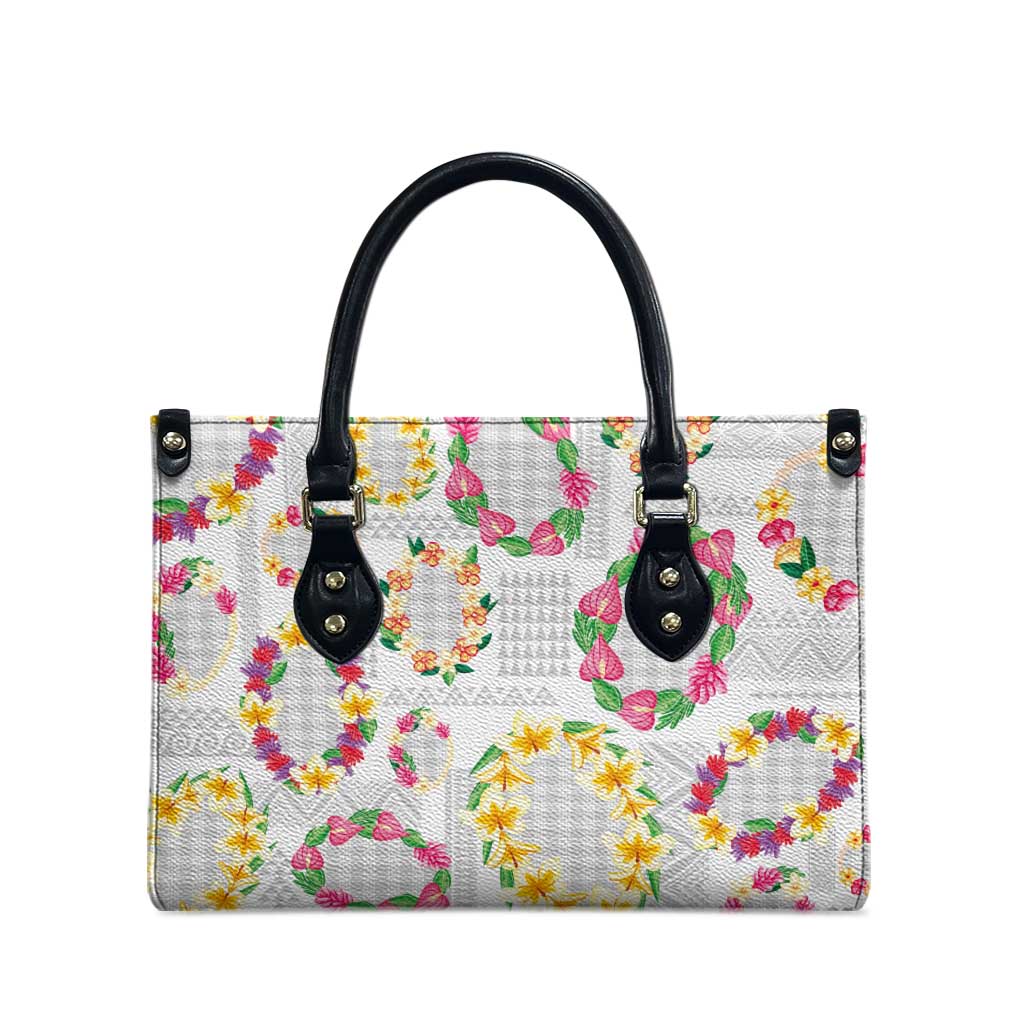 Hawaiian Kakau Tattoo Leis and Palaka Pattern Leather Bag Traditional Aloha Tribal White Color LT03 - Polynesian Pride