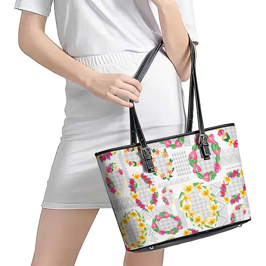 Hawaiian Kakau Tattoo Leis and Palaka Pattern Leather Tote Bag Traditional Aloha Tribal White Color LT03 - Polynesian Pride