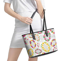 Hawaiian Kakau Tattoo Leis and Palaka Pattern Leather Tote Bag Traditional Aloha Tribal White Color LT03 - Polynesian Pride
