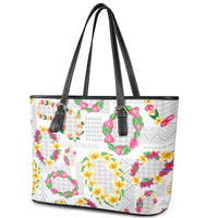 Hawaiian Kakau Tattoo Leis and Palaka Pattern Leather Tote Bag Traditional Aloha Tribal White Color LT03 - Polynesian Pride