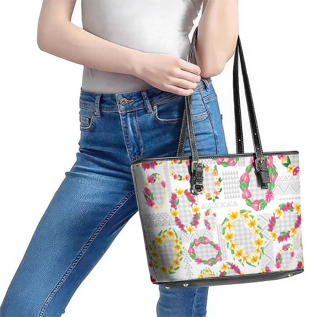 Hawaiian Kakau Tattoo Leis and Palaka Pattern Leather Tote Bag Traditional Aloha Tribal White Color LT03 - Polynesian Pride