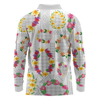 Hawaiian Kakau Tattoo Leis and Palaka Pattern Long Sleeve Polo Shirt Traditional Aloha Tribal White Color LT03 - Polynesian Pride