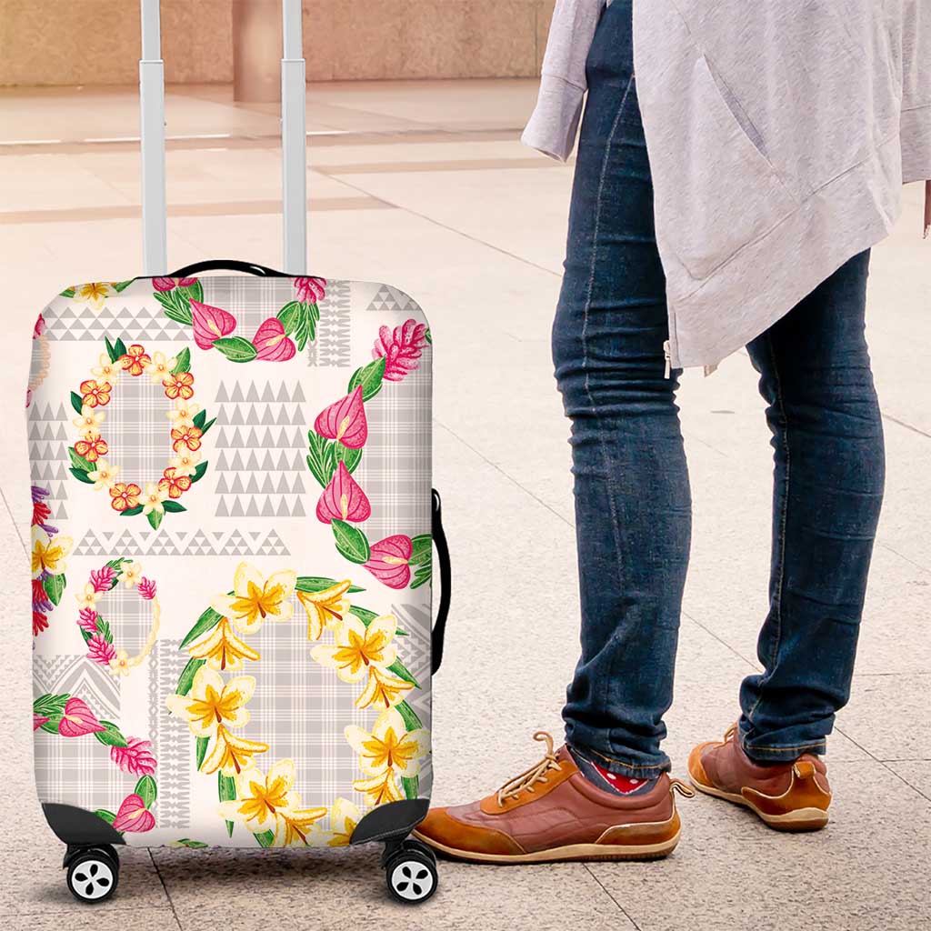 Hawaiian Kakau Tattoo Leis and Palaka Pattern Luggage Cover Traditional Aloha Tribal White Color LT03 White - Polynesian Pride