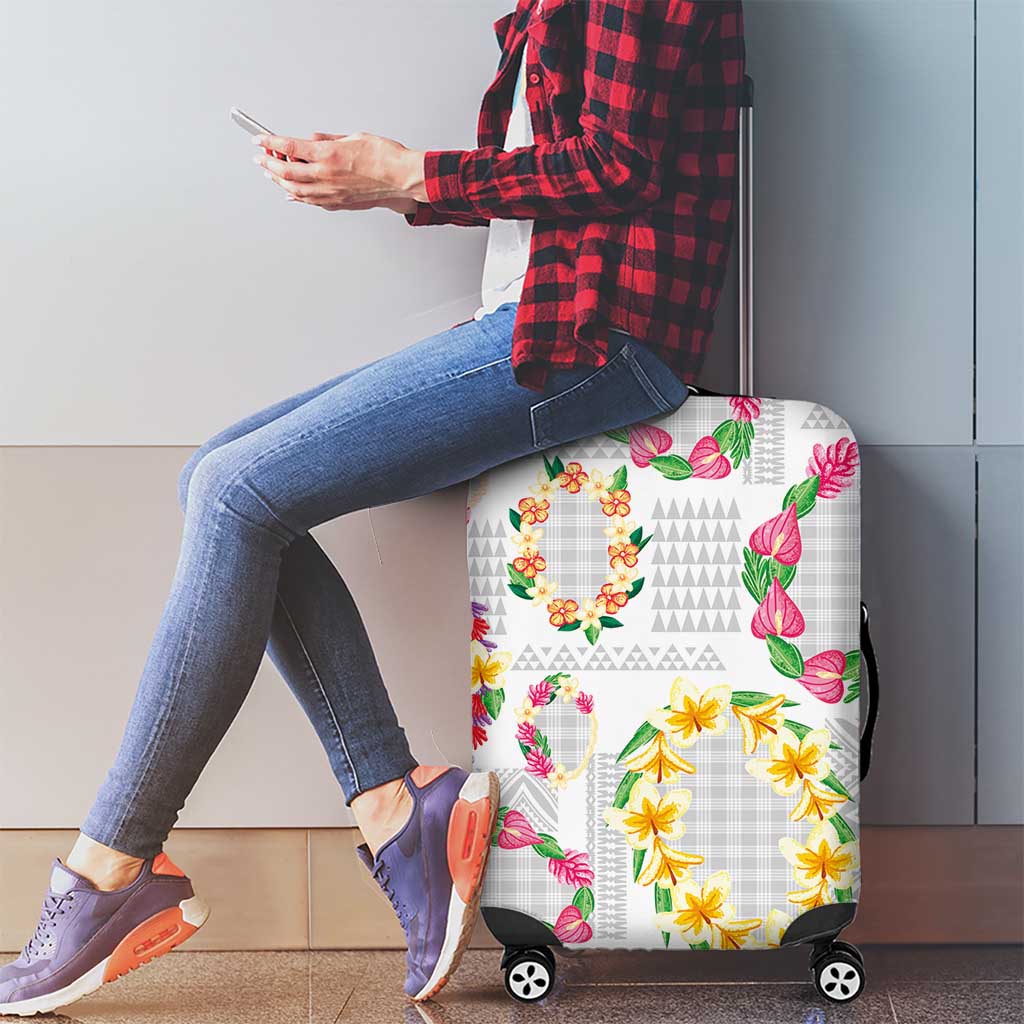 Hawaiian Kakau Tattoo Leis and Palaka Pattern Luggage Cover Traditional Aloha Tribal White Color LT03 - Polynesian Pride