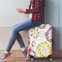 Hawaiian Kakau Tattoo Leis and Palaka Pattern Luggage Cover Traditional Aloha Tribal White Color LT03 - Polynesian Pride