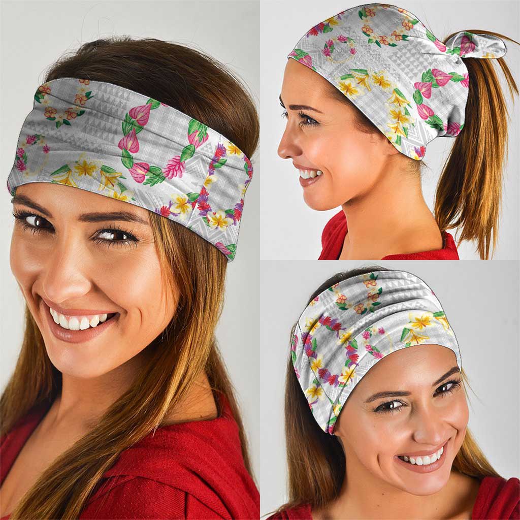 Hawaiian Kakau Tattoo Leis and Palaka Pattern Neck Gaiter Traditional Aloha Tribal White Color LT03 - Polynesian Pride