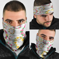 Hawaiian Kakau Tattoo Leis and Palaka Pattern Neck Gaiter Traditional Aloha Tribal White Color LT03 - Polynesian Pride