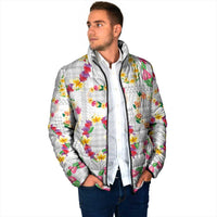 Hawaiian Kakau Tattoo Leis and Palaka Pattern Padded Jacket Traditional Aloha Tribal White Color LT03 - Polynesian Pride