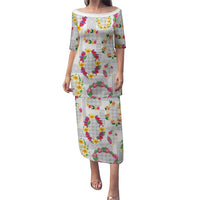 Hawaiian Kakau Tattoo Leis and Palaka Pattern Puletasi Traditional Aloha Tribal White Color LT03 Long Dress White - Polynesian Pride