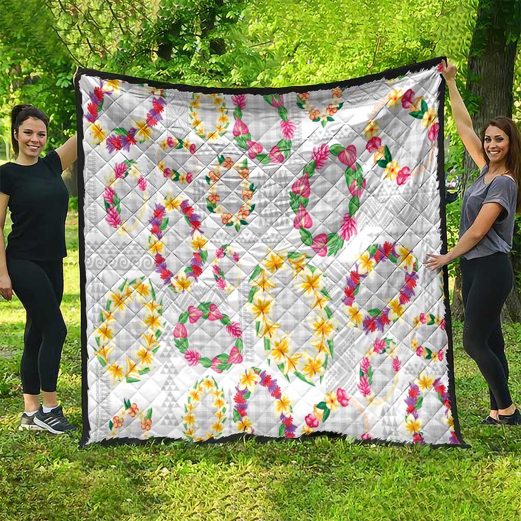 Hawaiian Kakau Tattoo Leis and Palaka Pattern Quilt Traditional Aloha Tribal White Color LT03 - Polynesian Pride