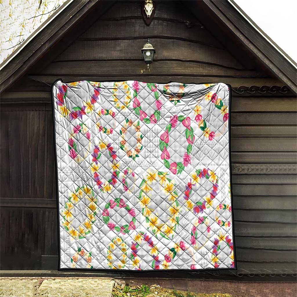 Hawaiian Kakau Tattoo Leis and Palaka Pattern Quilt Traditional Aloha Tribal White Color LT03 - Polynesian Pride
