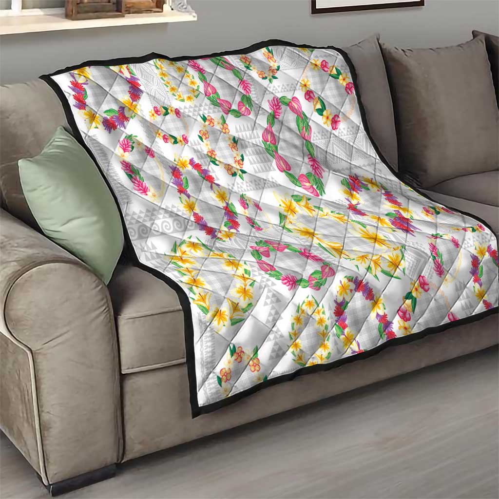 Hawaiian Kakau Tattoo Leis and Palaka Pattern Quilt Traditional Aloha Tribal White Color LT03 - Polynesian Pride