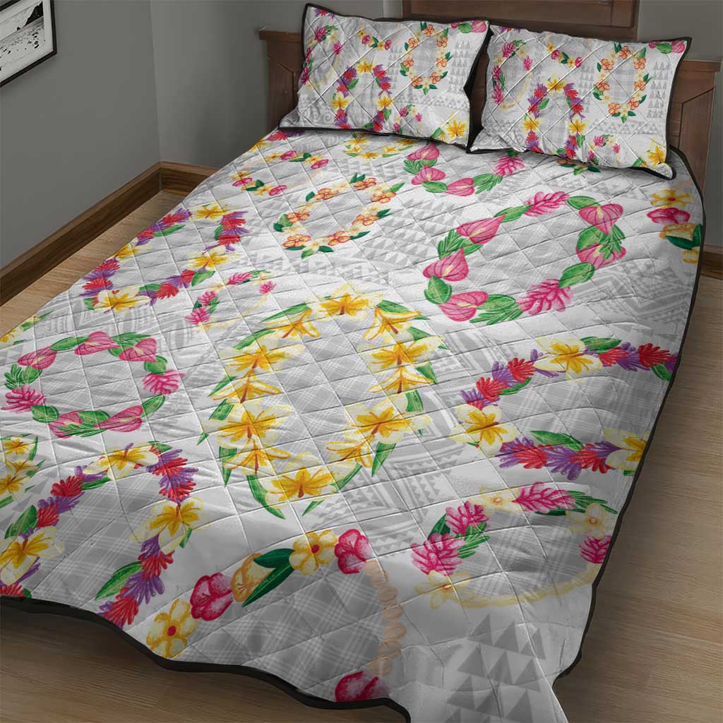 Hawaiian Kakau Tattoo Leis and Palaka Pattern Quilt Bed Set Traditional Aloha Tribal White Color LT03 - Polynesian Pride