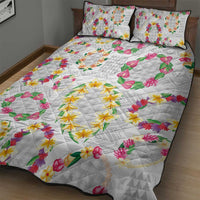 Hawaiian Kakau Tattoo Leis and Palaka Pattern Quilt Bed Set Traditional Aloha Tribal White Color LT03 - Polynesian Pride