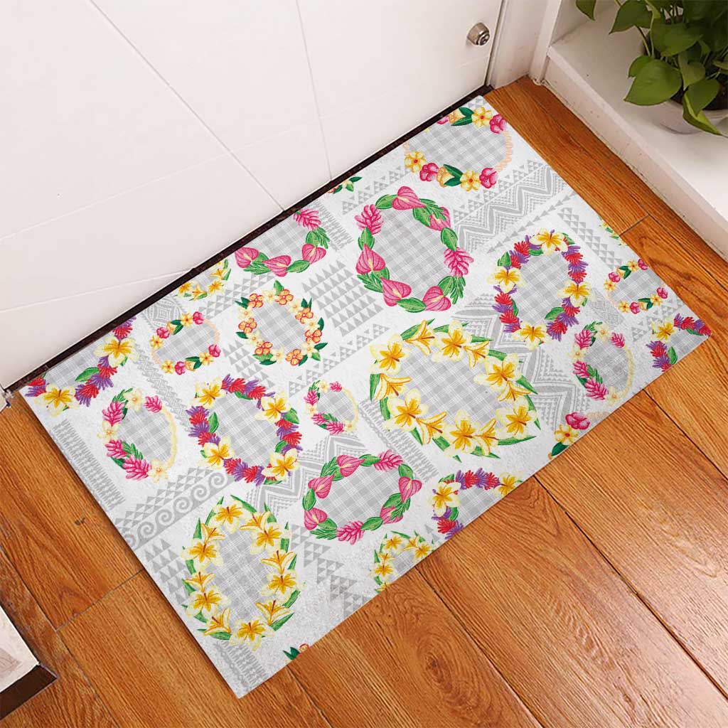 Hawaiian Kakau Tattoo Leis and Palaka Pattern Rubber Doormat Traditional Aloha Tribal White Color LT03 - Polynesian Pride