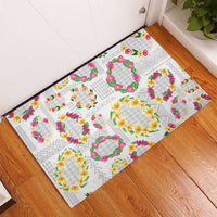 Hawaiian Kakau Tattoo Leis and Palaka Pattern Rubber Doormat Traditional Aloha Tribal White Color LT03 - Polynesian Pride