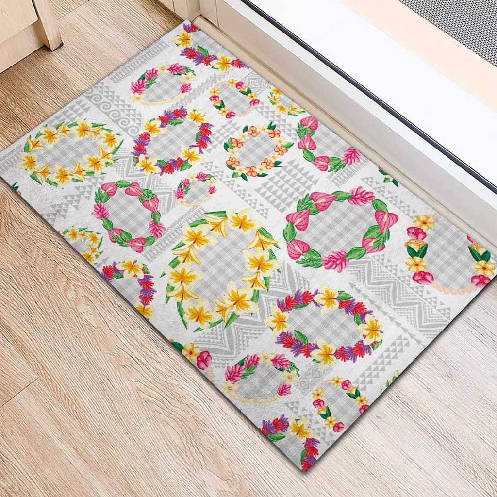 Hawaiian Kakau Tattoo Leis and Palaka Pattern Rubber Doormat Traditional Aloha Tribal White Color LT03 - Polynesian Pride
