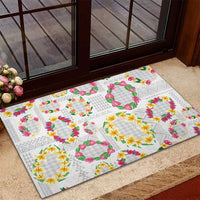 Hawaiian Kakau Tattoo Leis and Palaka Pattern Rubber Doormat Traditional Aloha Tribal White Color LT03 - Polynesian Pride