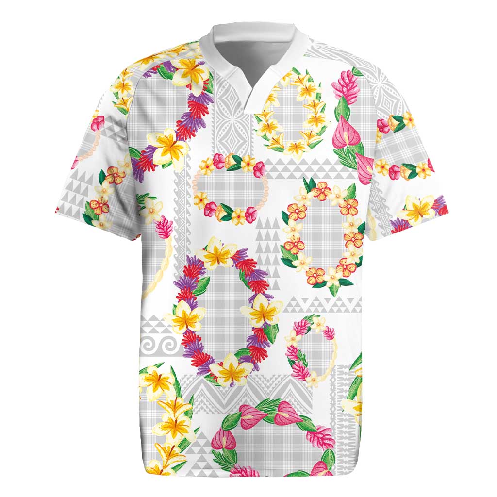 Hawaiian Kakau Tattoo Leis and Palaka Pattern Rugby Jersey Traditional Aloha Tribal White Color LT03 White - Polynesian Pride