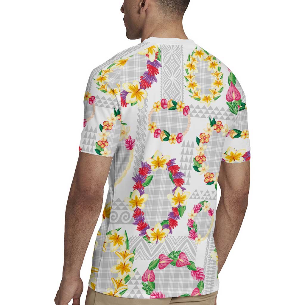 Hawaiian Kakau Tattoo Leis and Palaka Pattern Rugby Jersey Traditional Aloha Tribal White Color LT03 - Polynesian Pride