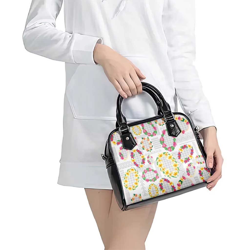 Hawaiian Kakau Tattoo Leis and Palaka Pattern Shoulder Handbag Traditional Aloha Tribal White Color LT03 - Polynesian Pride