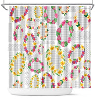 Hawaiian Kakau Tattoo Leis and Palaka Pattern Shower Curtain Traditional Aloha Tribal White Color LT03 White - Polynesian Pride