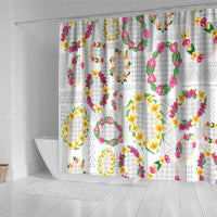 Hawaiian Kakau Tattoo Leis and Palaka Pattern Shower Curtain Traditional Aloha Tribal White Color LT03 - Polynesian Pride