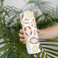 Hawaiian Kakau Tattoo Leis and Palaka Pattern Skinny Tumbler Traditional Aloha Tribal White Color LT03 - Polynesian Pride