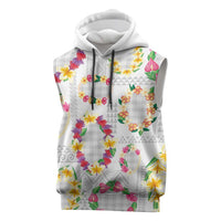 Hawaiian Kakau Tattoo Leis and Palaka Pattern Sleeveless Hoodie Traditional Aloha Tribal White Color LT03 White - Polynesian Pride