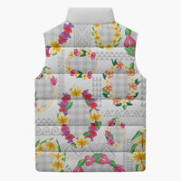 Hawaiian Kakau Tattoo Leis and Palaka Pattern Sleeveless Puffer Jacket Traditional Aloha Tribal White Color LT03 - Polynesian Pride
