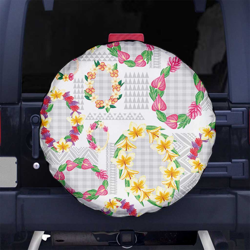 Hawaiian Kakau Tattoo Leis and Palaka Pattern Spare Tire Cover Traditional Aloha Tribal White Color LT03 No hole White - Polynesian Pride