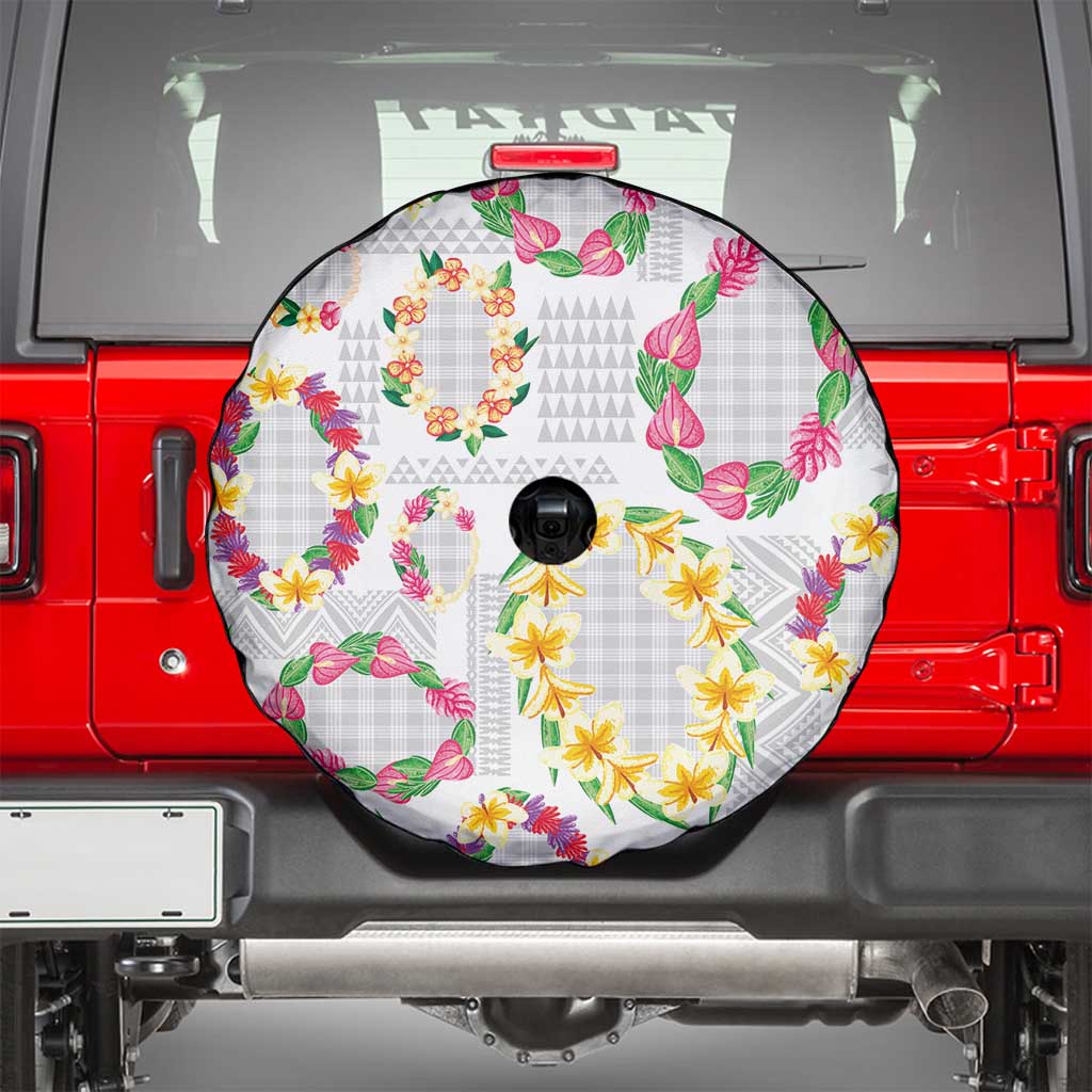 Hawaiian Kakau Tattoo Leis and Palaka Pattern Spare Tire Cover Traditional Aloha Tribal White Color LT03 - Polynesian Pride