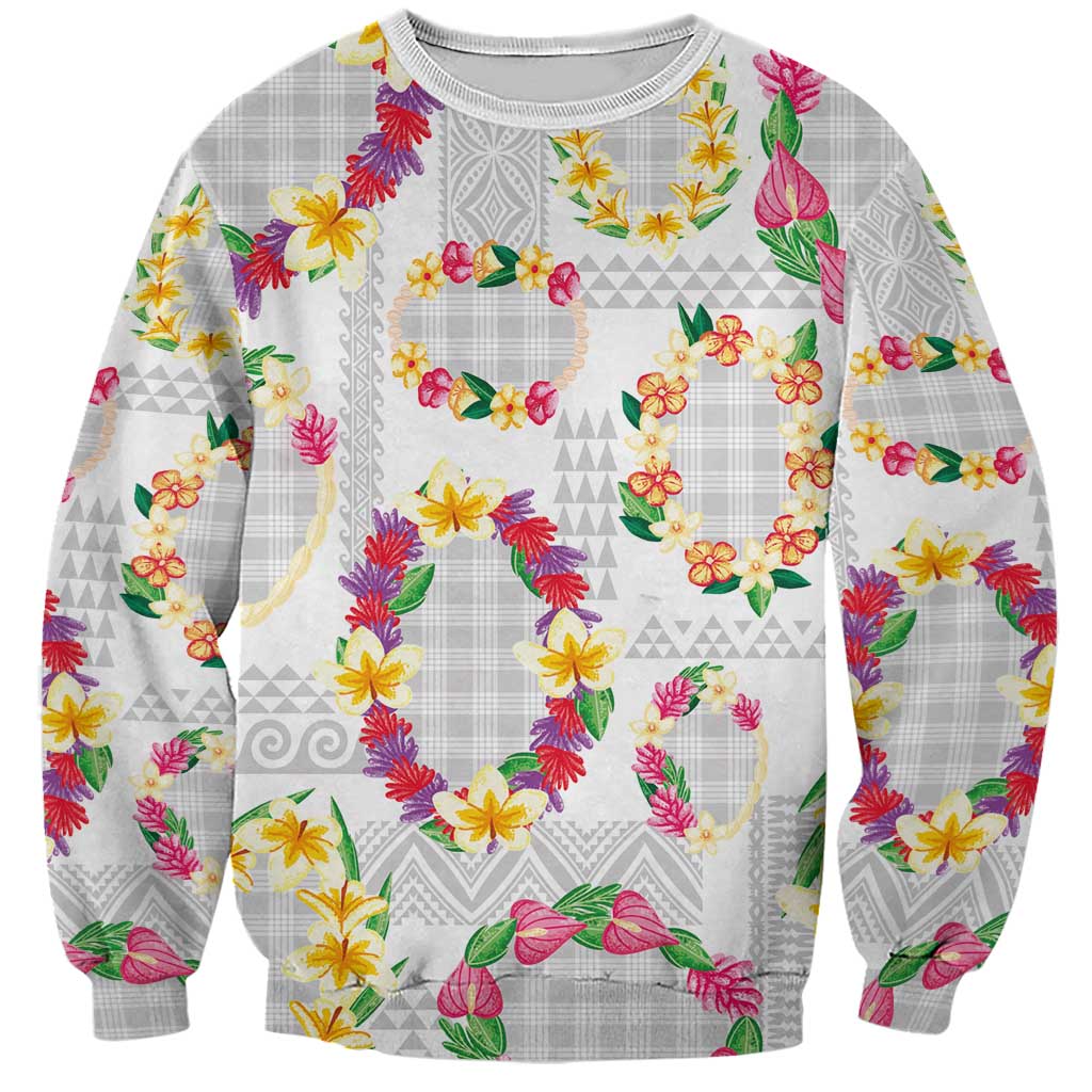 Hawaiian Kakau Tattoo Leis and Palaka Pattern Sweatshirt Traditional Aloha Tribal White Color LT03 Unisex White - Polynesian Pride