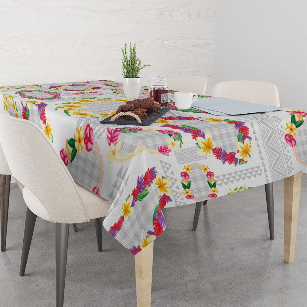 Hawaiian Kakau Tattoo Leis and Palaka Pattern Tablecloth Traditional Aloha Tribal White Color LT03 - Polynesian Pride