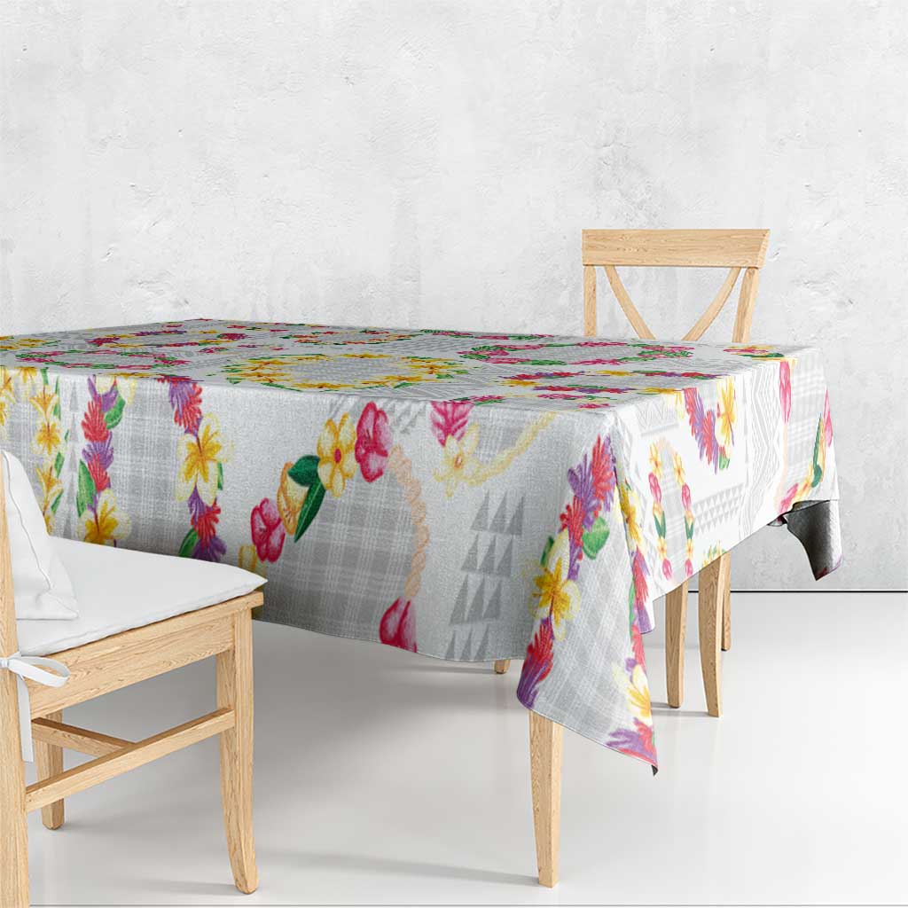 Hawaiian Kakau Tattoo Leis and Palaka Pattern Tablecloth Traditional Aloha Tribal White Color LT03 - Polynesian Pride
